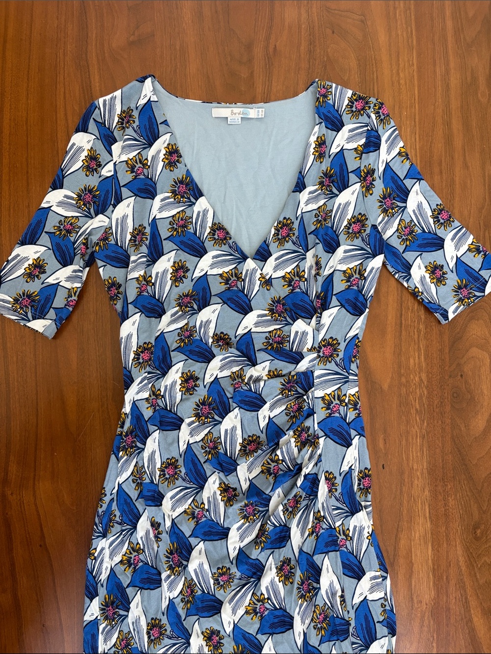 Boden Ruth Faux Wrap Floral Jersey Dress Blue Size 6 - Picture 5 of 7